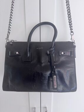 Saint Laurent Patent Black Leather Sac De Jour Bag